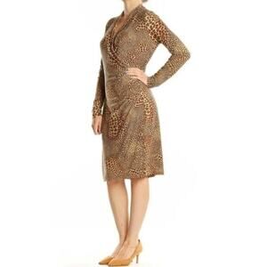 Norma Kamali Dress Cocoa Animal Print Faux Wrap‎ Women's Size Large Brown Black